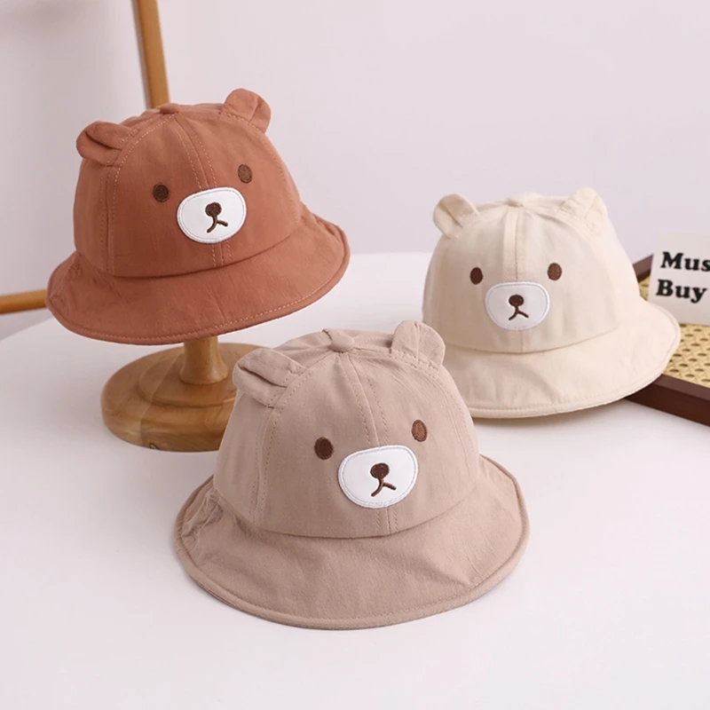 Toddler Sun Hat Baby Fisherman Caps Wide Brim Cartoon Bear Panama Hat for Infant Boy Girls Outdoor Cycling Headwear 0