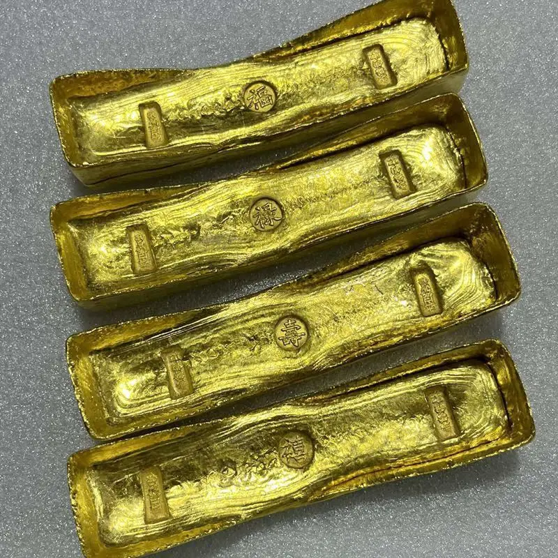 Vintage Copper Gold Ingot Solid Ornaments Luck, Wealth, Long-Lived and Happy Bronze Large Gold Bar Set Antique Gold Bar Film and