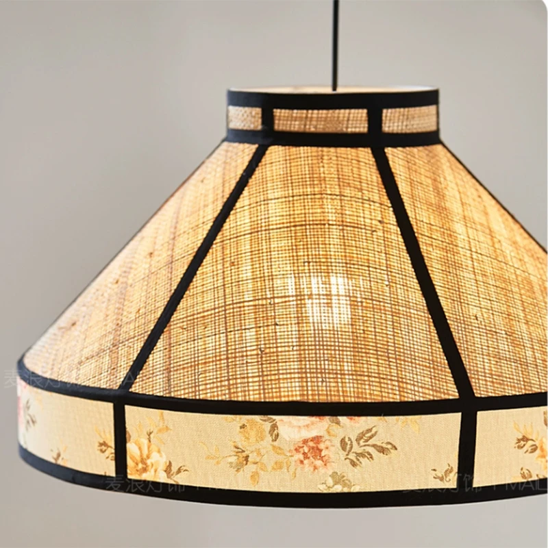 Chinese Style Dining Room Pendant Light Bedroom Living Room Handmade Rattan Light Bar Hotel Flower Petal Art Decorative Lamps