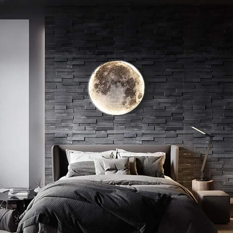 2024Modern moon led wall lamp creative mural living room background wall decoration lamp minimalist art bedside wall light  dimm