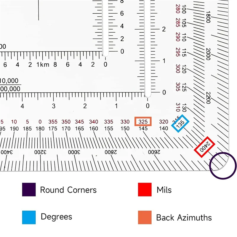 A13E-Square Military Coordinate Scale Protractor For Land Navigation, Military Style UTM/MGRS Coordinate Scale
