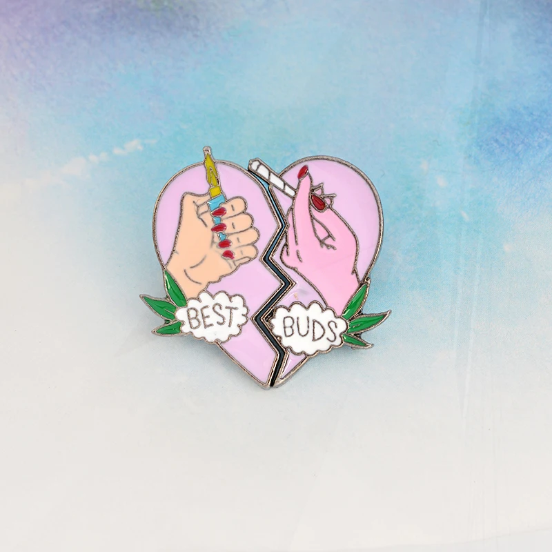 BUDS Lighter cigarette leaf Pins Best friends matching jewelry 2pcs/set Pin Brooch set 2 pieces broken hearts BEST