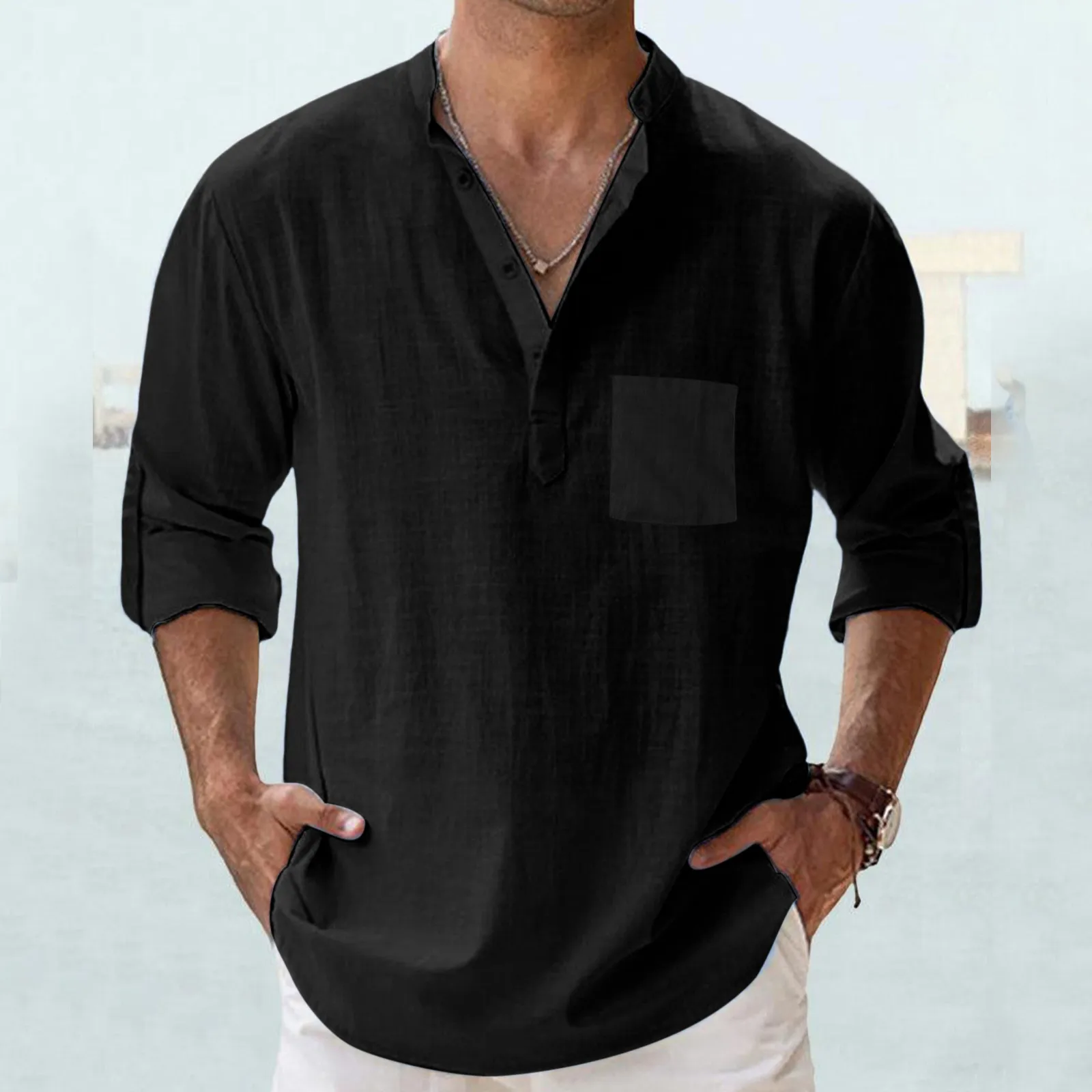

Men T-shirts Shirts 2024 Male Short-Sleeved Collar Summer Casual T-shirt Clothing New Men's Shirt Fashion Men's Henry Cotton
