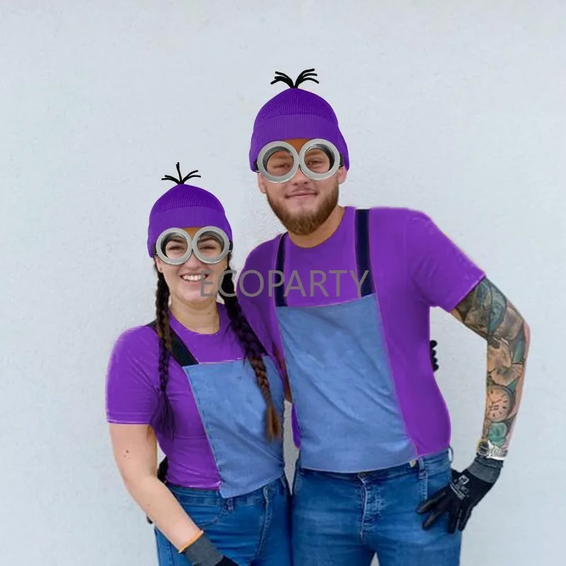 3-teiliges Halloween-Kostümzubehör für Erwachsene, lila Mütze/Brille, Brille/Handschuhe für Damen und Herren, Cosplay-Party-Set