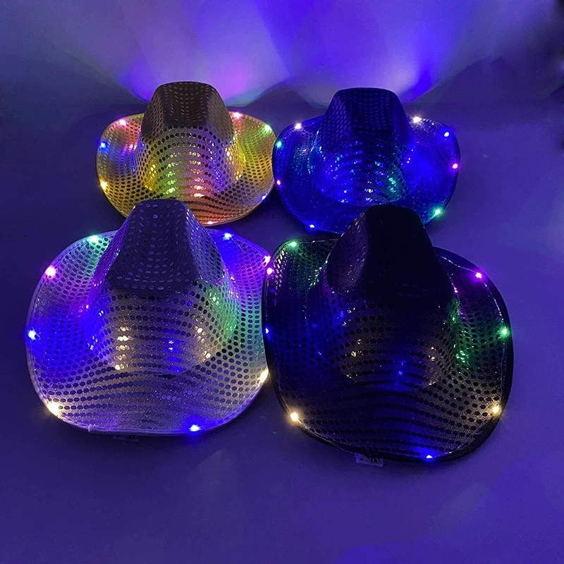Blinky LED Light Cowboy Cowgirl Hat Flashing Cap Glowing Hat Carnival Men Women Bachelorette Party Wedding Bridal Supplies view 5