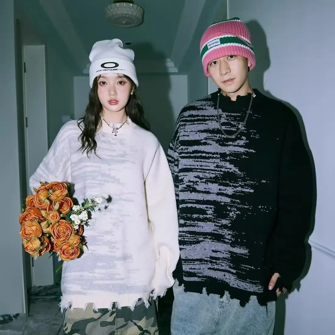 

Harajuku Sle Long Sve Sweater Versatile Artistic Simple Faion Trendy Breathable Crew Ne Pullover for Men And Women