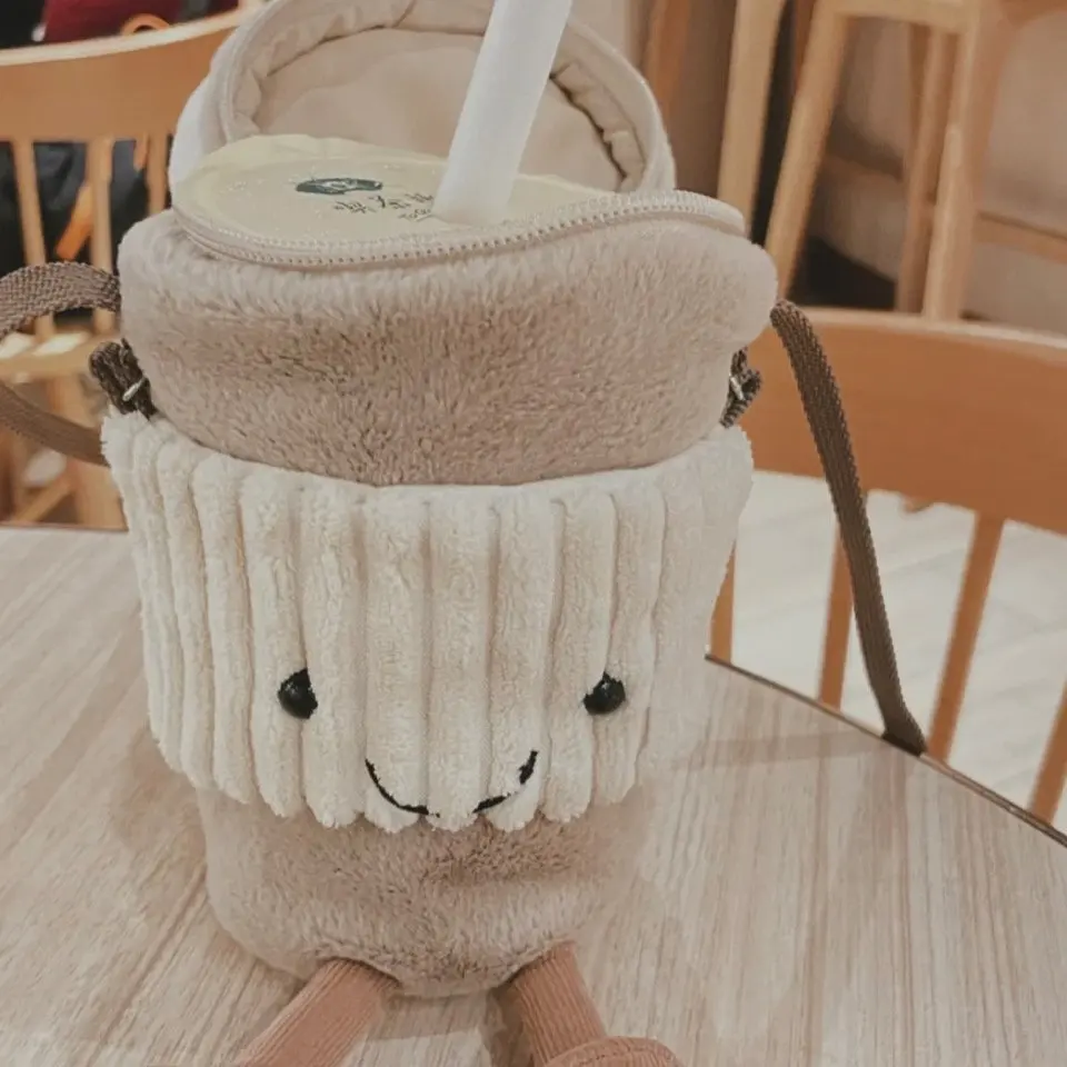 Milk Tea Bag New Crossbody Plush Women's Bag Amusable Carry Toys Cup Holder