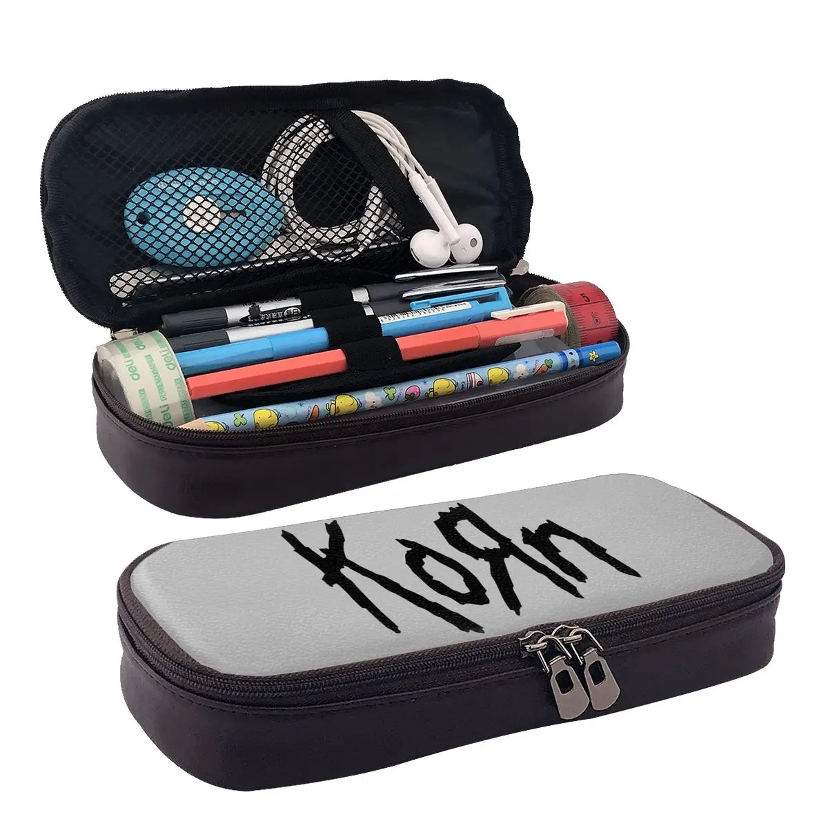 Korn Band Rock Metal Music Leather Pencil Case for Boys Girls Gifts Pen Box Pencil Bag Stationery Supplies Pen Holder Bag