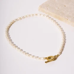 18K Gold Plated Elegant Freshwater Pearl OT Button Necklaces for Women Baroque Pearl Bracelet Choker Handmade Jewelry Gift