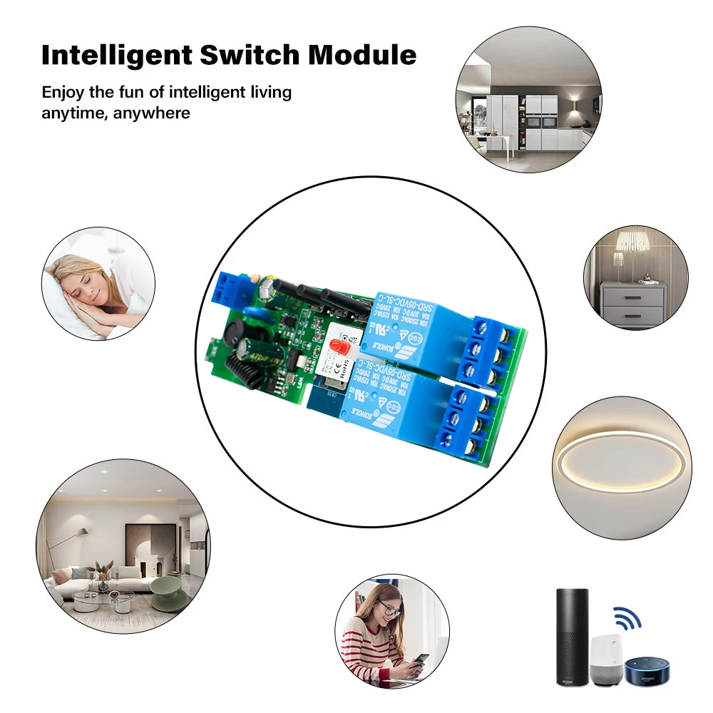 Tuya modul Relay WiFi, sakelar Remote Control rumah pintar nirkabel 2 saluran 7-32v 85-250V 220V dengan RF 433MHz Alexa Google Home