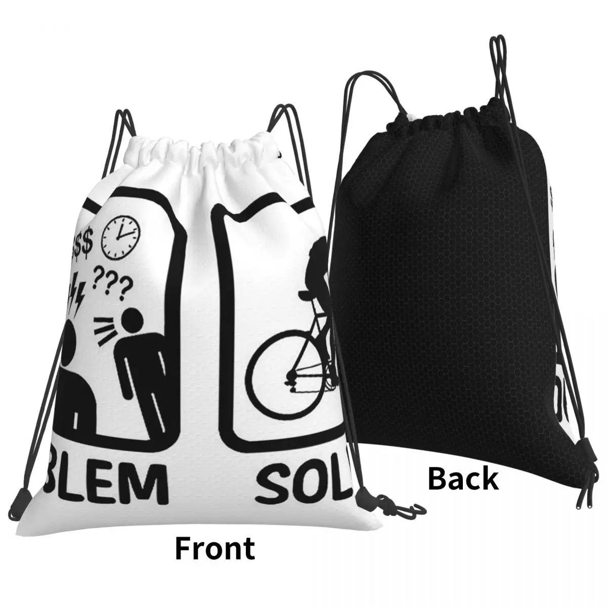 Funny Problem Solved Cycling Backpacks Casual Portable Drawstring Bundle Pocket Sports Bag Book Bags For Man Woman School