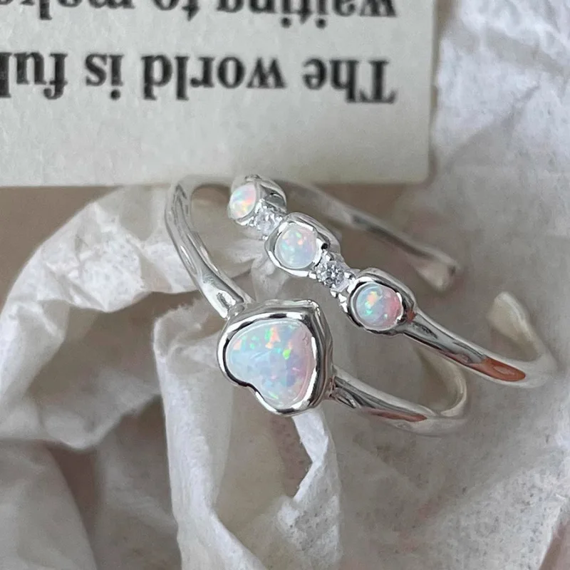 New Fashion 925 Silver Open Finger Ring Opal Triple Stone Geometric Stackable For Women Girl Jewelry Gift Dropship Wholesale