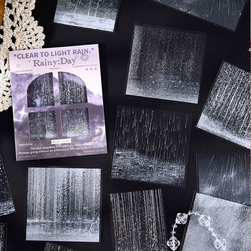 Card Lover 20 Pcs [Today's Rain Series] Rainwater Themed Tent Landscape Material Sticker PET Material Scrapbook Kit