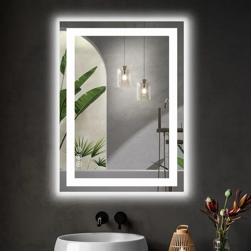 

Светодиодное косметическое зеркало для ванной комнаты размером 32 x 24 дюйма с противотуманными прямоугольными зеркалами с регулируемой яркостью и передней подсветкой и подсветкой