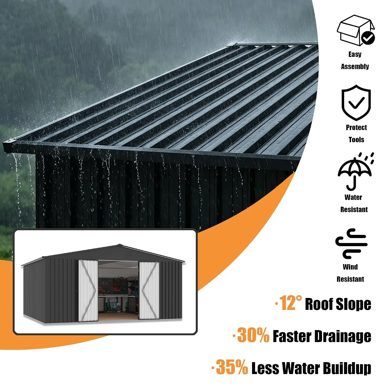 Lockable Double Doors, Updated Frame Structure, Waterproof Tool Shed for Backyard, Garden, Patio and Lawn
