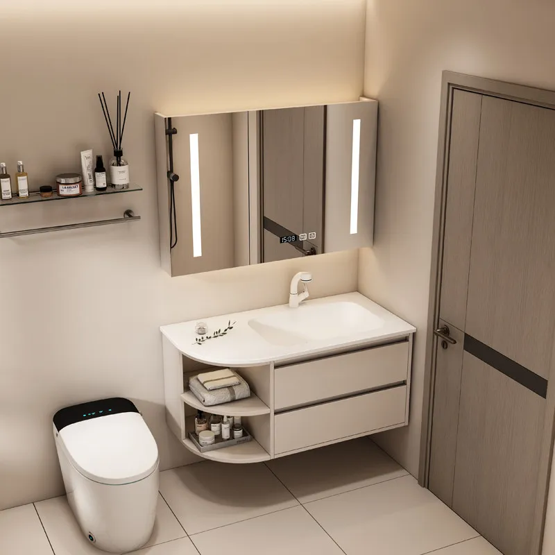 Modern Luxury Bathroom Cabinet Organizer Storage Mirror Toilet Display Drawers Cupboard Partitions Gabinete Trendy Furniture