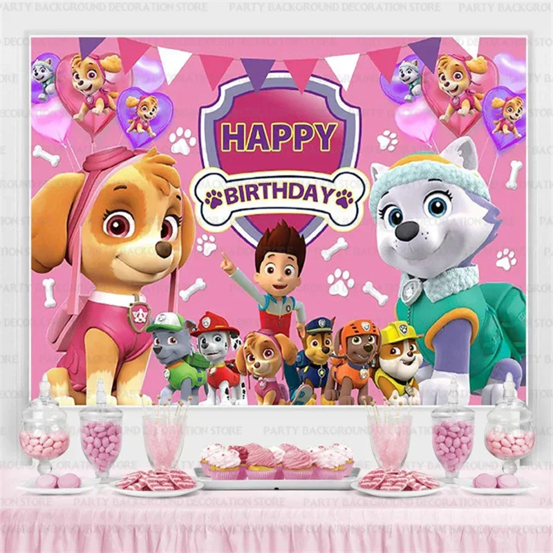

Щенячий патруль розовый фиолетовый след собаки Рокки Рэй для девочек Маршалл Чейз фон для мальчиков день рождения детский душ фон баннер