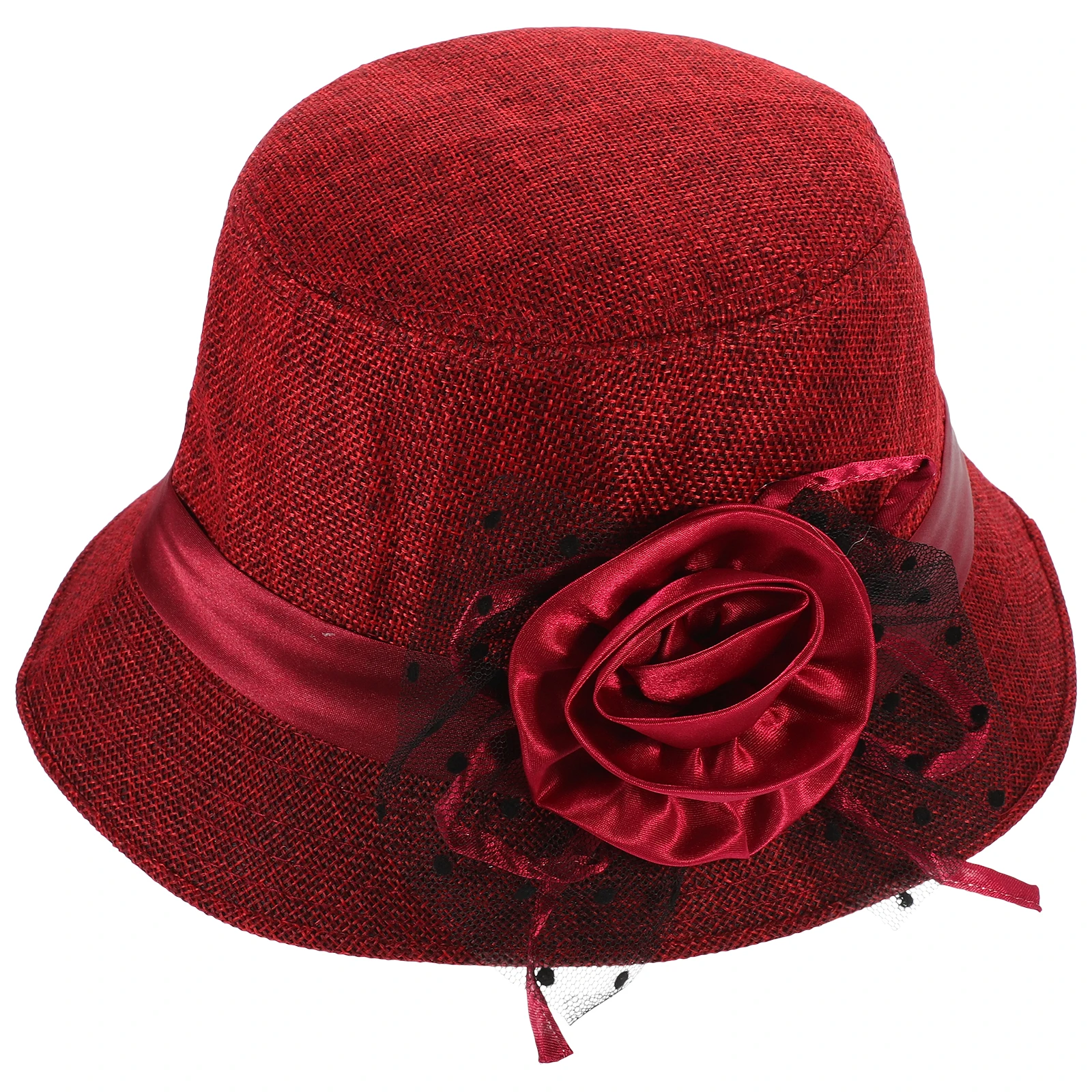 

Retro Lace Bucket Hat with Large Flowers for Women Vintage Tea Party Red Color Fashionable Warm Beanie Outdoor Hat