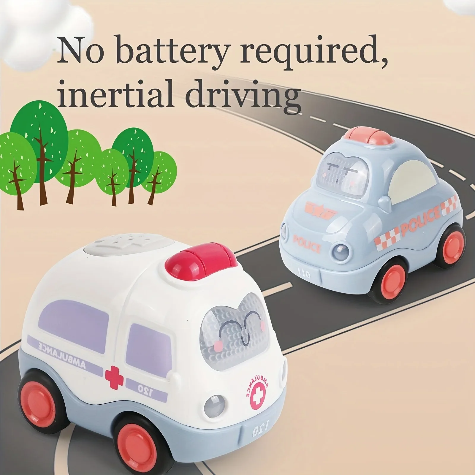 Pull Back Vehicle Toy Toddlers Cars with Lights & Sound, Police Car, Ambulance, Fire Truck, Taxi Birthday Party Gifts Toy view 5