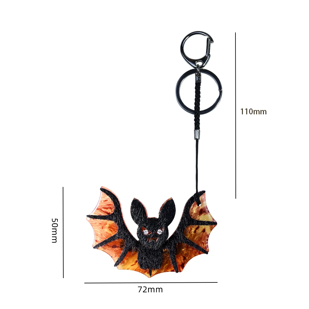 Handmade Arcylic Keychain Cute Animal Halloween Bat Stainless Steel Key Ring Key Chain for Women Girl Gifts Jewelry Accessories
