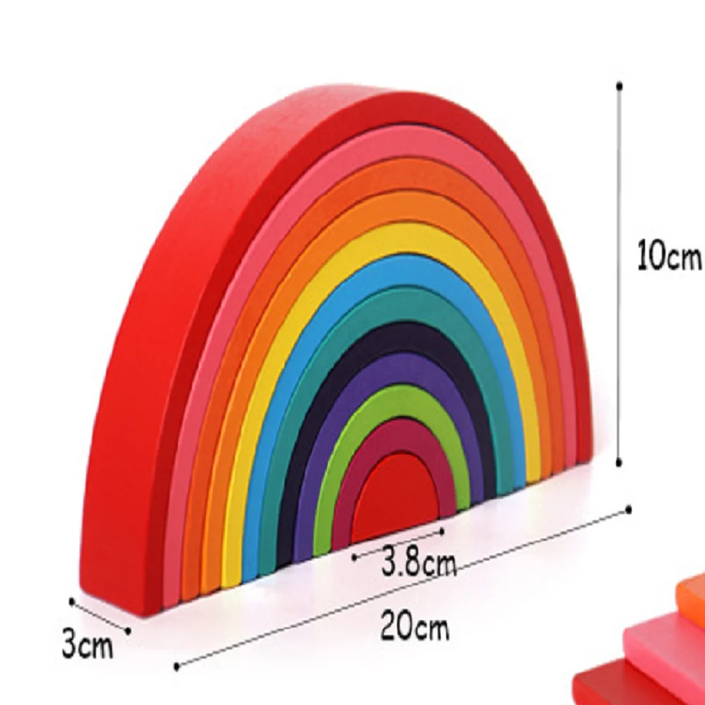 Blocos de construção Rainbow Arch Bridge para crianças, Blocos de construção coloridos de arco-íris empilhados, Brinquedos de madeira