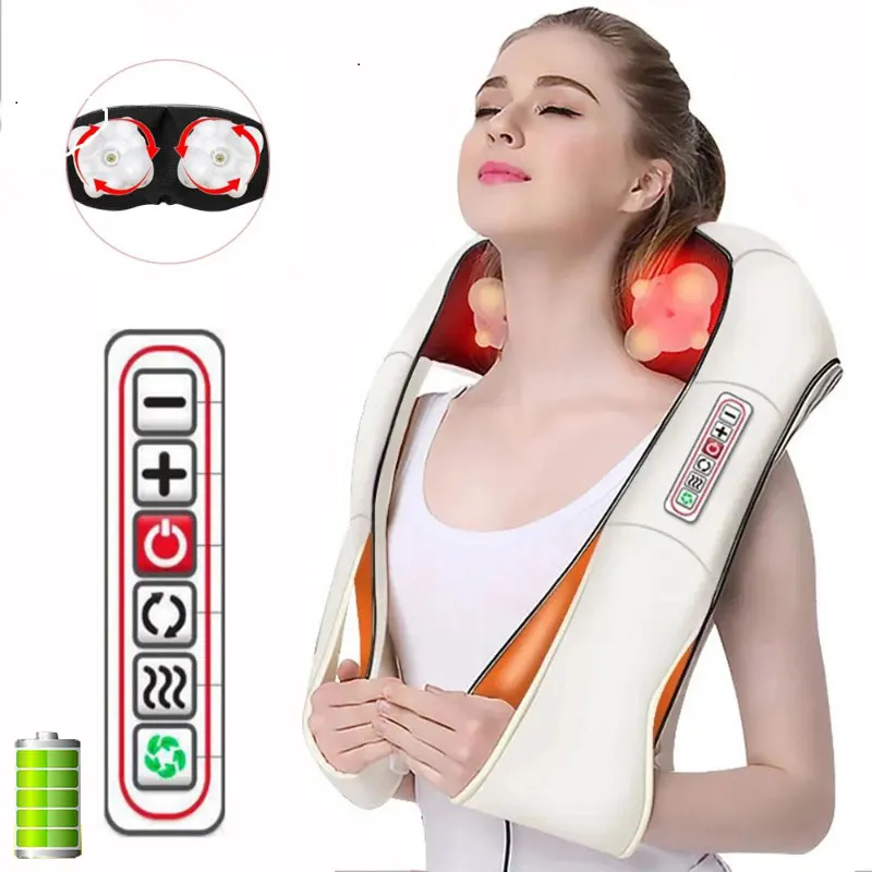 3D Electric U Shape Neck Massage Shawl Infrared Heat Kneading Back Massage Shoulder Shiatsu Massager Home Car Use Massager