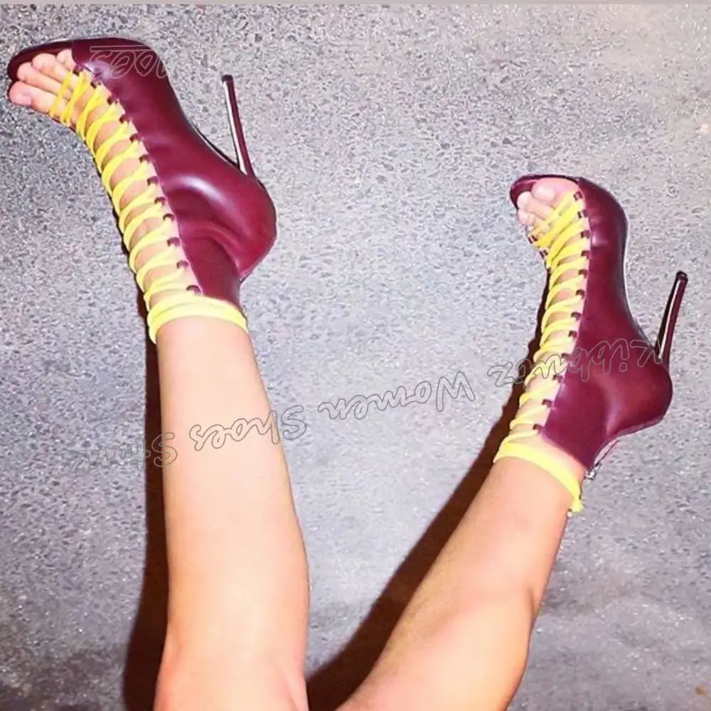 

Sandals Knee High Boot Leather Fashion Luxury Elegant Concise Sexy Hot Girls Shoes Cross Strap Mixed Color Lace-Up Thin Heel New