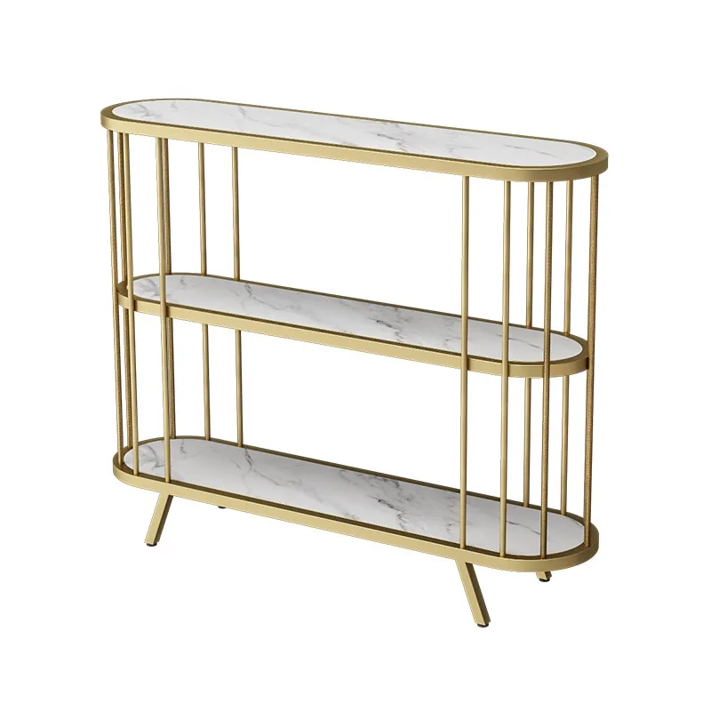 hl-Nordic Luxury Console Table Bookshelf Partition Door Ultra-Thin Storage Shelf Wrought Iron Marble Top 5-Year Warranty Living