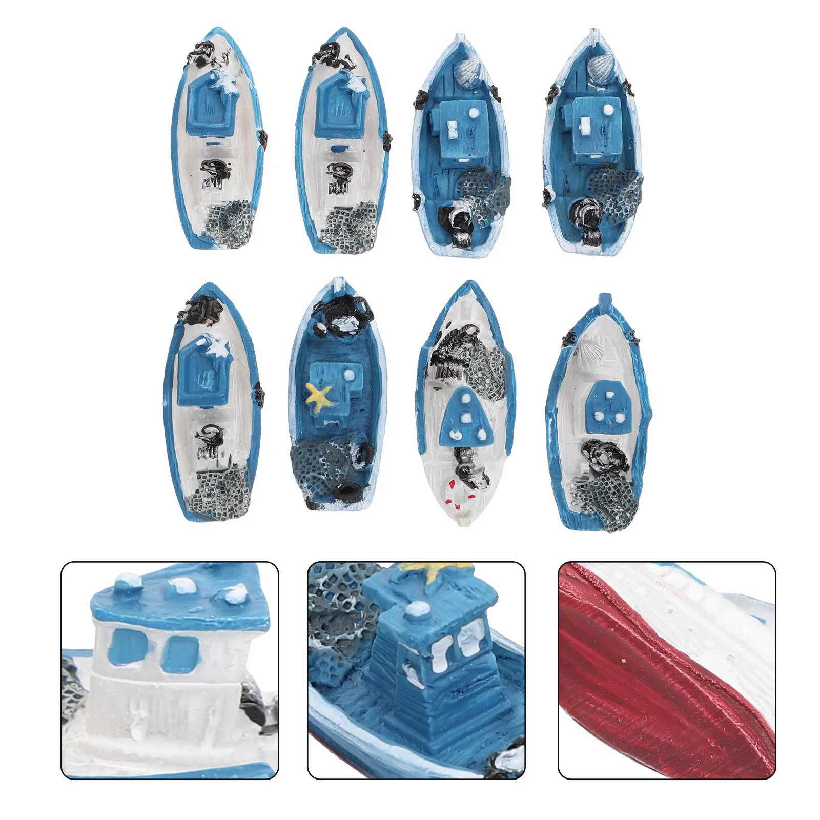 

8 Pcs Models Boat Ornament Miniature Yacht Decorations Fish Tank Boats Blue Aquarium Resin