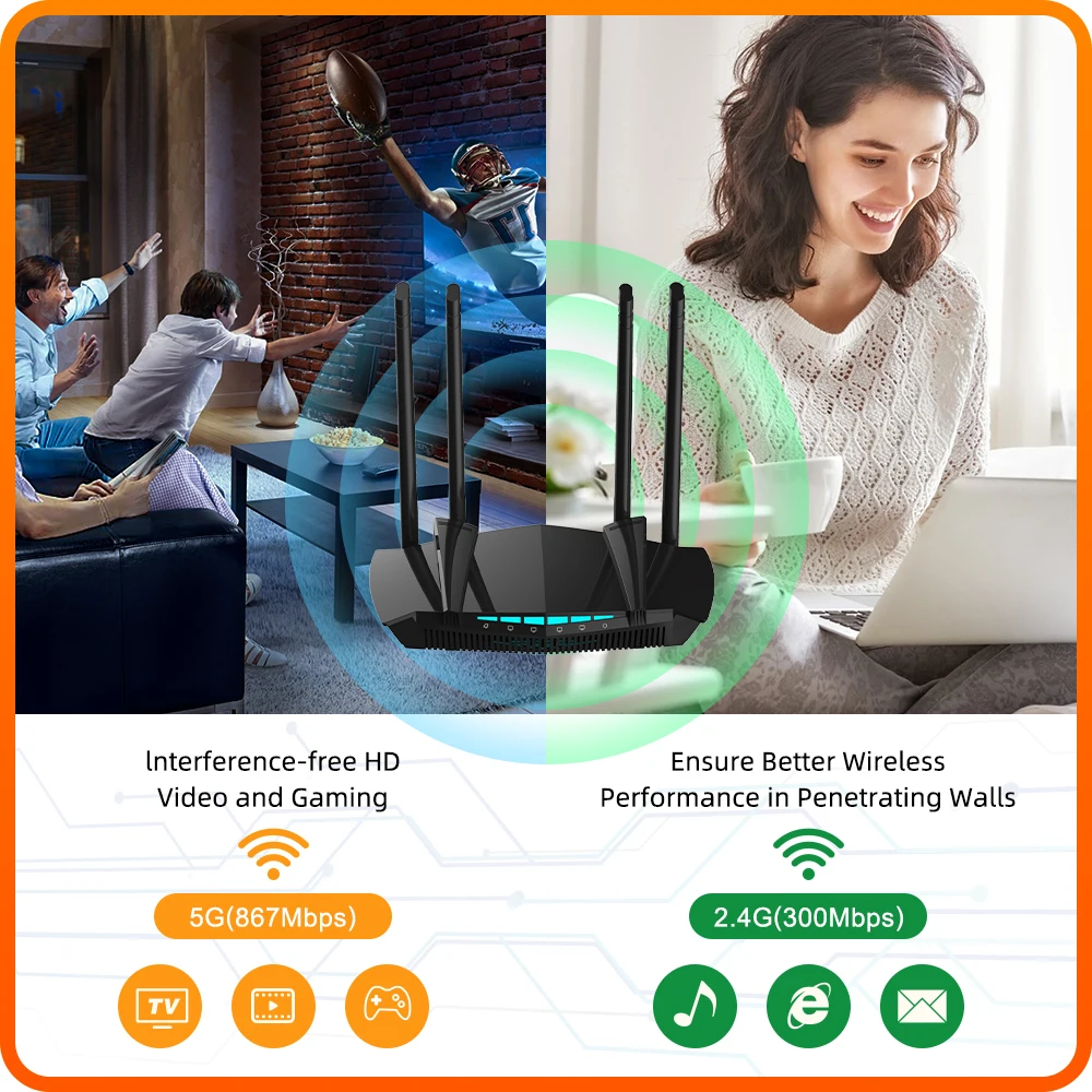 PIXLINK AC22 1200Mbps Wireless WiFi Router wi-fI Repeater Signal Amplifier Wireless-AC Dual Band Smart Technology 4-Gigabit Port