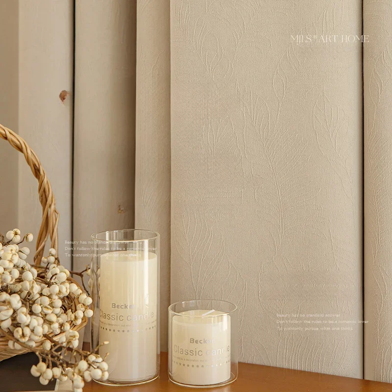 Japanese and Korean Leaf Pattern Jacquard Chenille Curtains for Living Room Bedroom Dining Room Customized High Blackout Curtain