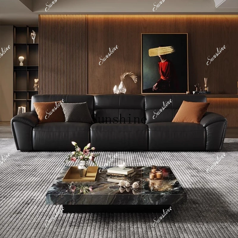 Medieval simple all-leather retro style large flat floor living room straight row sofa  FT