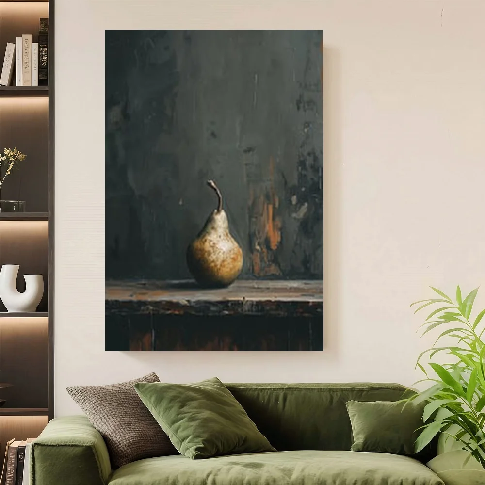 

Framed 1pc Cottagecore Vintage Pear Still Life Canvas Print, Rustic Wooden Framed Wall Art,Ideal for Bedroom, Living Room, Offic