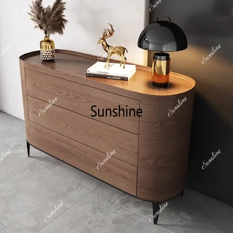 Nordic Side Cabinet Walnut Color Locker Living Room Modern Simple Entrance Cabinet Solid Wood Side Cabinet