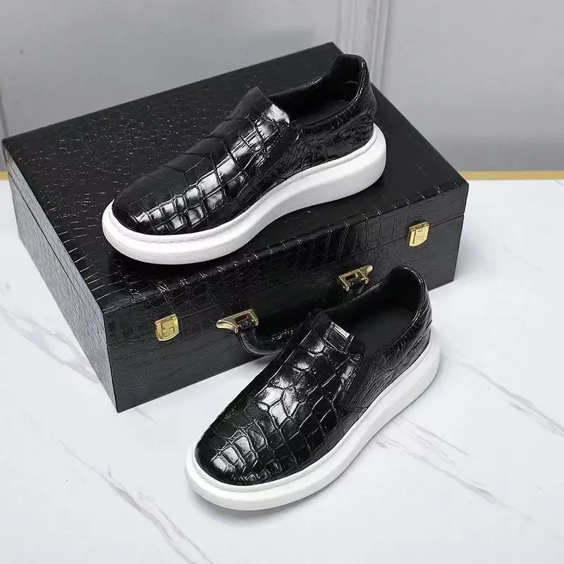 2025 new arrival Fashion Crocodile Skin causal shoes men,male Genuine leather sneakers PDD486