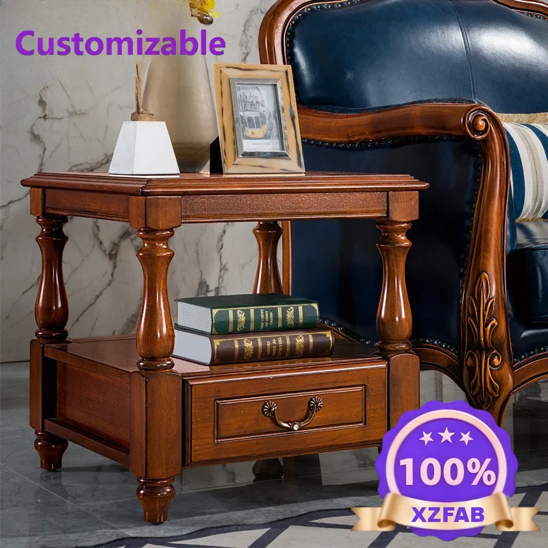 Factory Direct 2026 Solid wood edge, corner next to the sofa, small walnut table with drawers