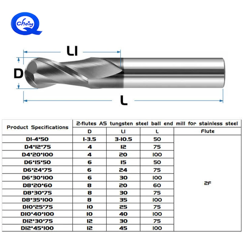 Two Flute HRC55 Ball Nose Tungsten Steel Hard Alloy Special For Stainless Steel, Steel, Aluminum R-Milling Cutter
