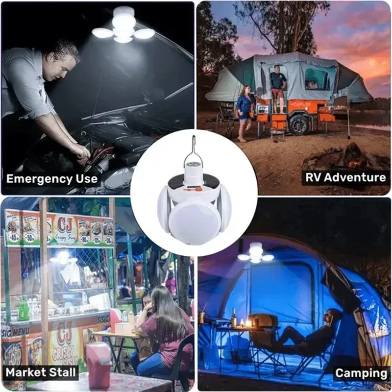 Luz Solar plegable portátil para exteriores, bombilla LED recargable por USB, luz de búsqueda, antorcha de Camping, lámpara de emergencia para cortes de energía