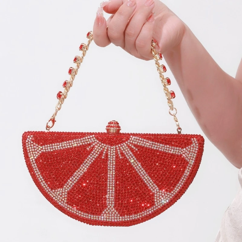 

H3CB Unique Fruit Shaped Shoulder Bag Women Sparkling Crystal Embellishments Crossbody Bag Party Chain Handbag for Daily Wear