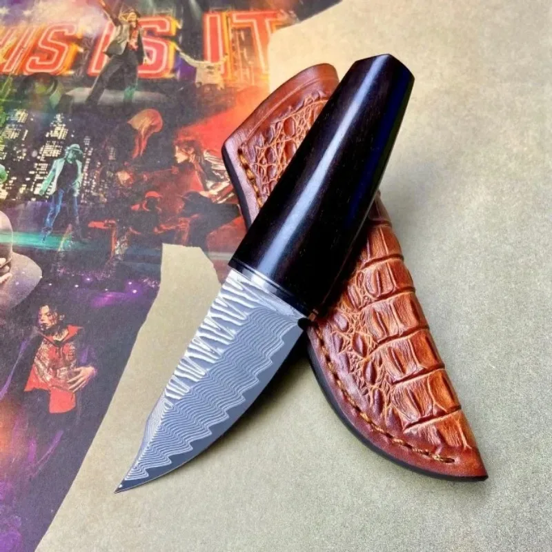 Dinosaur IV Straight Faca VG10 Damascus Blade Ebony G10 Handle EDC Survival Tool Knives