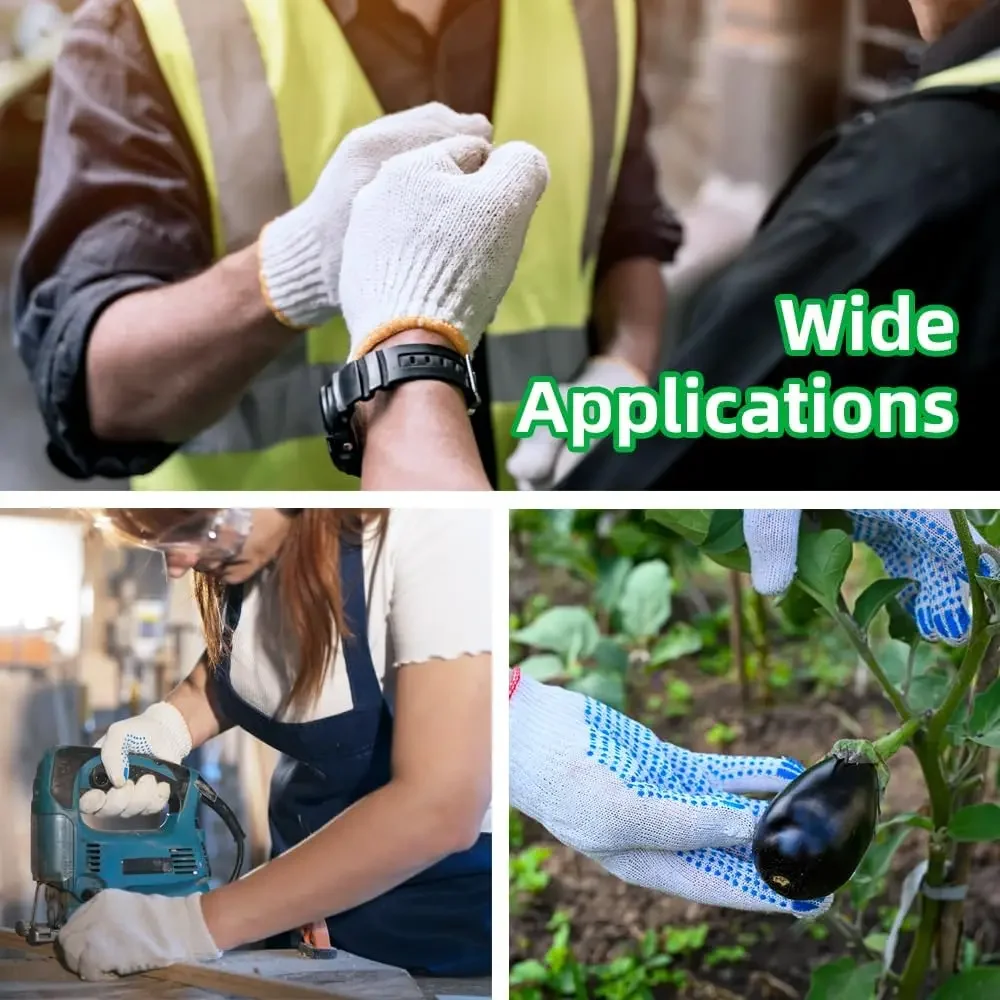 12 paar werkhandschoenen met antisliphandgreep, PVC-stippen veiligheidskatoenbescherming, voor schilder, monteur industriële constructie