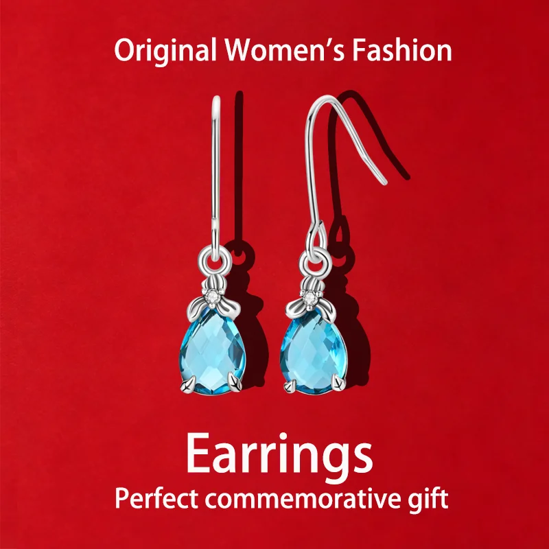 2026 High-Quality Original Style Gemstone Blue Elegant Earrings, the Perfect Choice for Everyday Wear and Women's Jewelry Gifts