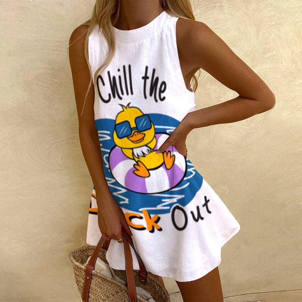 Duck graphic dress Women\'s Sleeveless   A Line Mini Length Printed Dress Vacation Party Daily Wear luxury women\'s beach outings