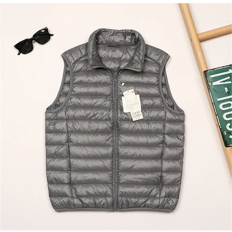 Men Sleeveless Oversize Down Vest Jacket Autumn Winter Light Thin White Duck Down Waistcoat Coat Male Warm Short Tank Outwears