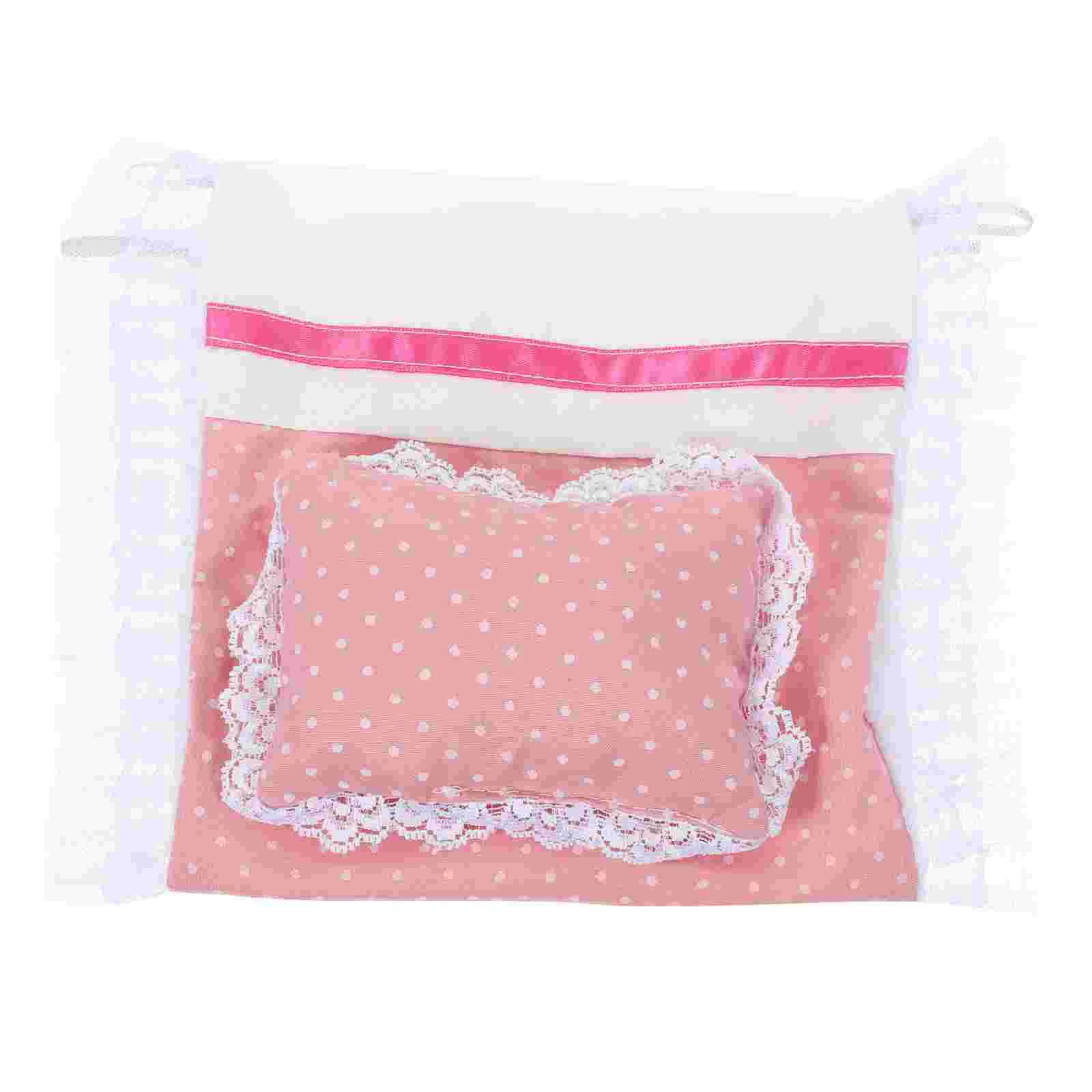 Pink Sheet Pillow Quilt Accessories Set Small Bedding House Mini Supplies Toy Room Supple Miniature Pillows Cotton