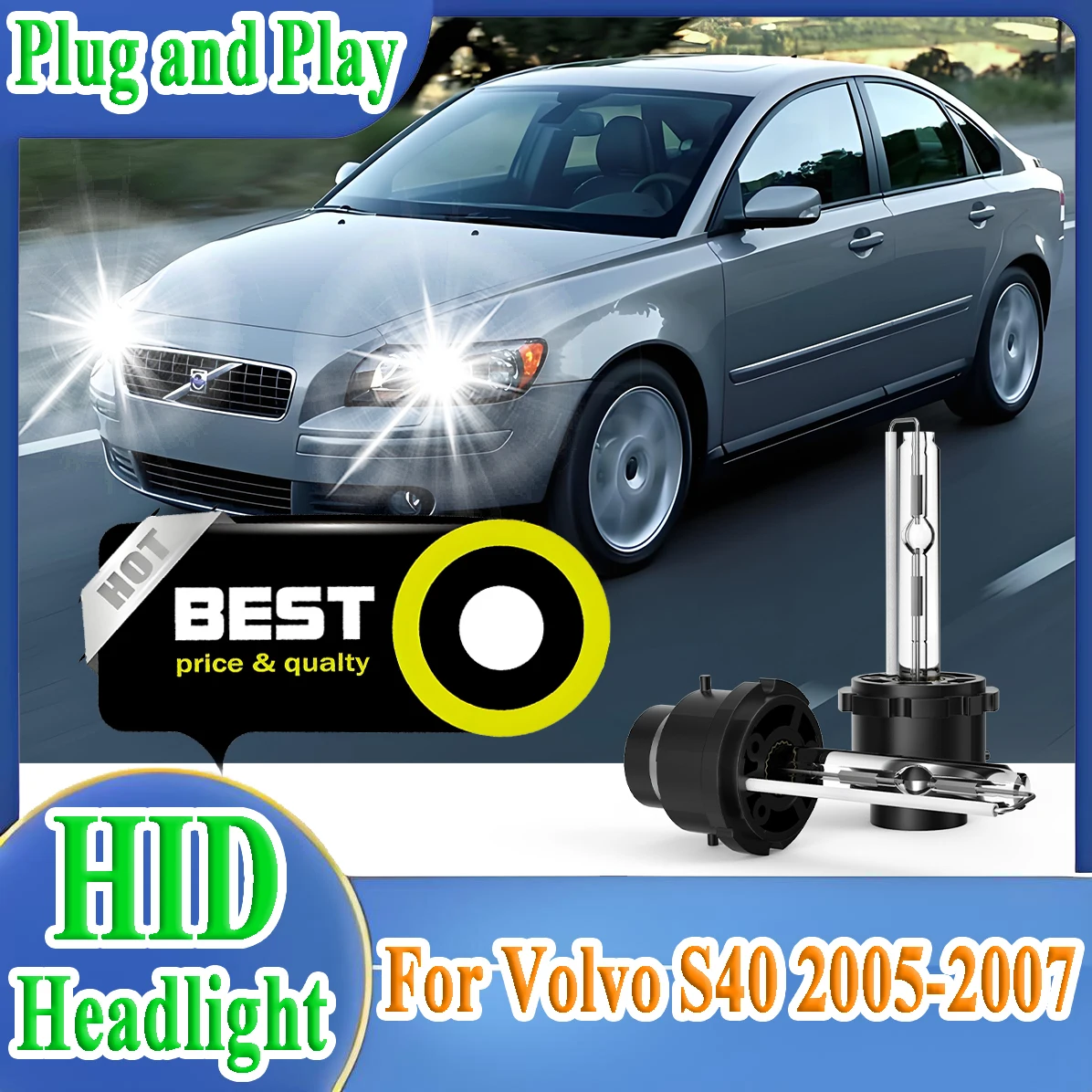 2 قطعة D2S 35 واط 6000 كيلو الأبيض الأصلي زينون HID العلوي منخفضة شعاع كشافات السوبر مشرق لفولفو S40 2005 2006 2007 سيارة ضوء #1