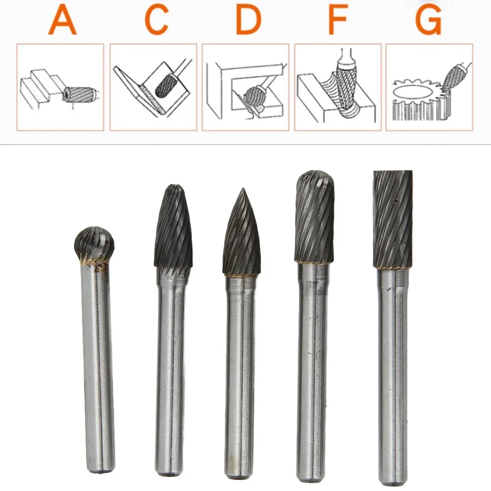 5PCS Alloy Steel Rotary Burr Set 6x8mm Wear-Proof Die Grinder Bit Single Cut Universal Cutting Burr Set Maintenance Technician