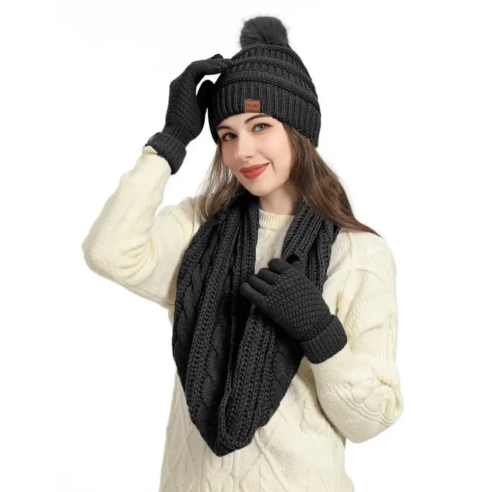 4 قطعة/المجموعة شتاء دافئ النساء القبعات وشاح قفازات الجوارب مجموعة لينة يندبروف شتاء دافئ القفاز سدادات حماية الأذن قبعة قبعة وشاح في الهواء الطلق