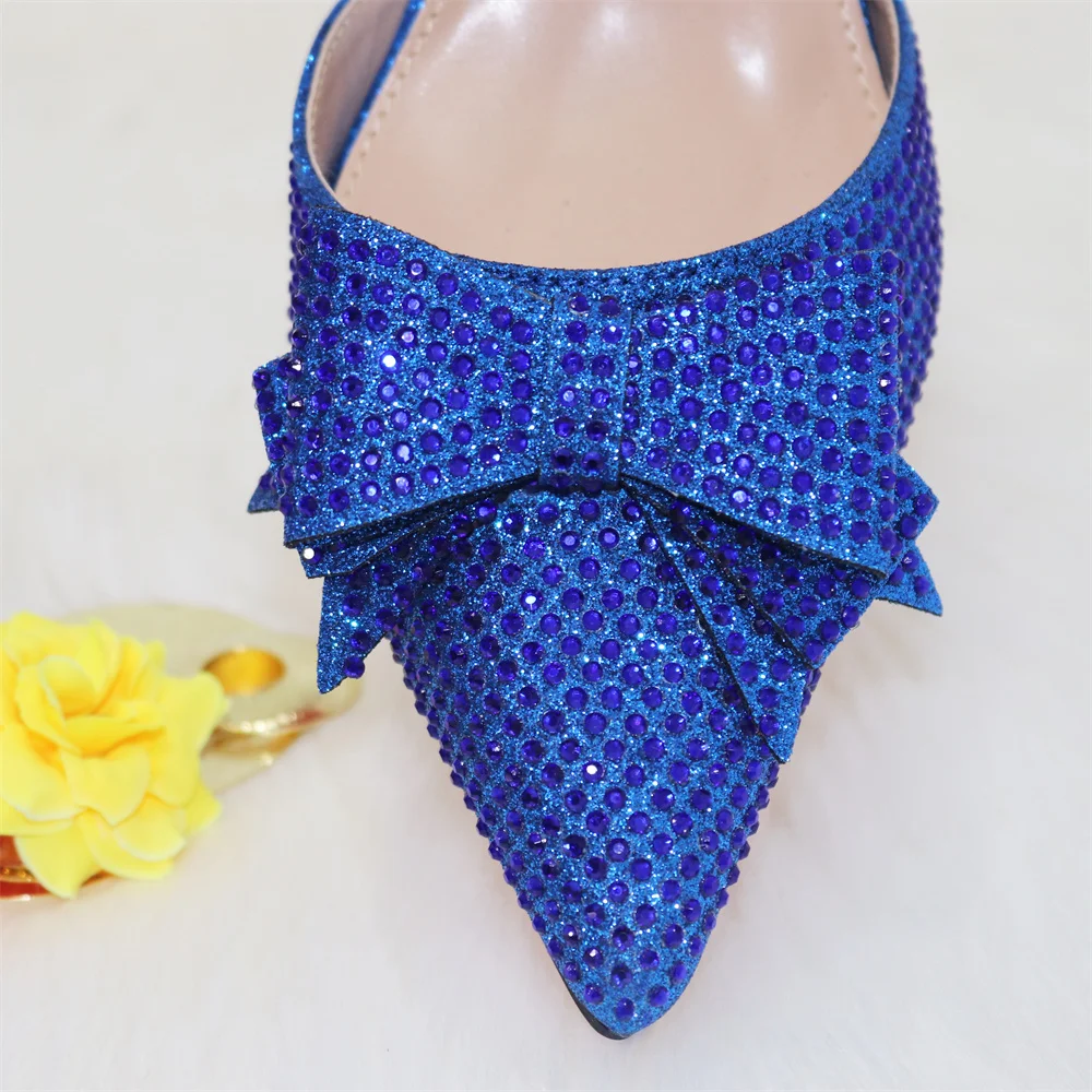 Nigeria Popular New Elegant R.Blue Crinkled Fabric Tote Handle Simple And Versatile Exquisite Party Shoes And bag Set