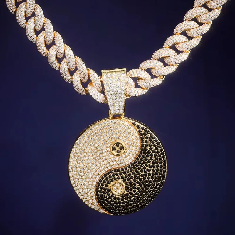 Iced-Out Yin Yang Balance Pendant. Black & White Moissanite Hip-Hop Bling. Customize Your Duality. Order Your Unique Piece Now!